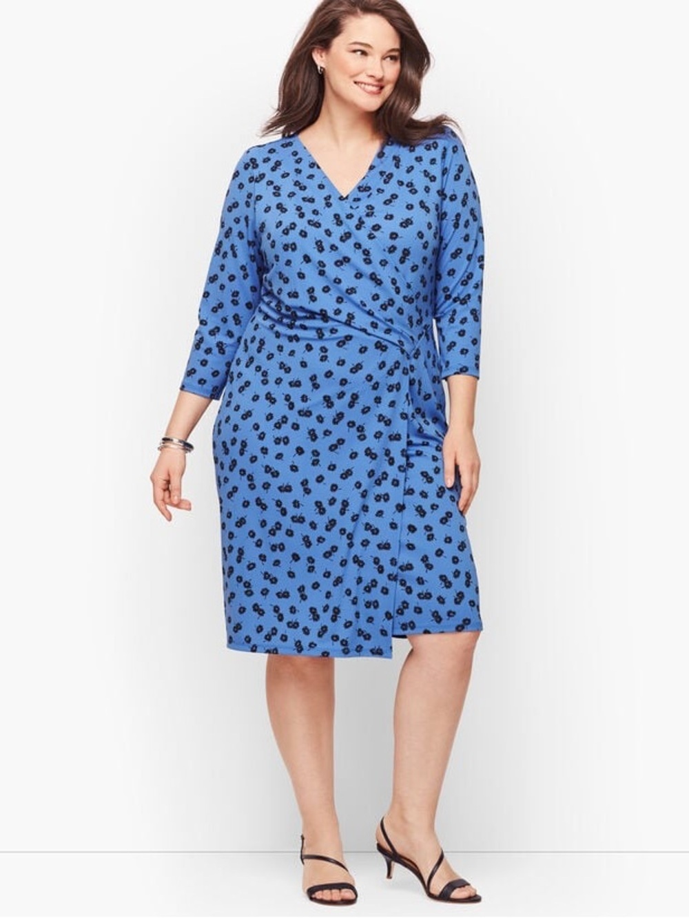 Talbots KNIT JERSEY FAUX WRAP DRESS - blue DAISIES size 1x career work career - Picture 1 of 9